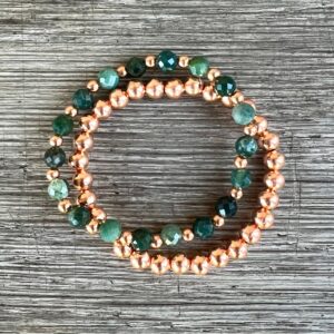 Bracelet Pair, 6mm Aaa Grade Faceted Moss Agate + Natural Untreated Copper Bracelet Duo, Improve Energy Flow, Heart Chakra, New Beginnings