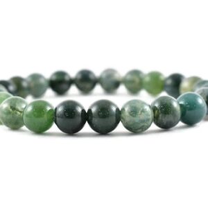MOSS AGATE Round Beaded Bracelet – Healing Crystals, Gemstone Bracelet