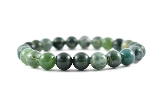 Moss Agate Round Beaded Bracelet – Healing Crystals, Gemstone Bracelet
