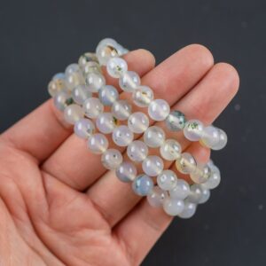 Moss Agate Bracelet Round Size 6mm and 8mm Handmade In USA - Natural Gemstone Crystal Bracelets Handmade Jewelry - approx. 7" Moss Agate Bracelet Round Size 6mm and 8mm Handmade In USA - Natural Gemstone Crystal Bracelets Handmade Jewelry - approx. 7"