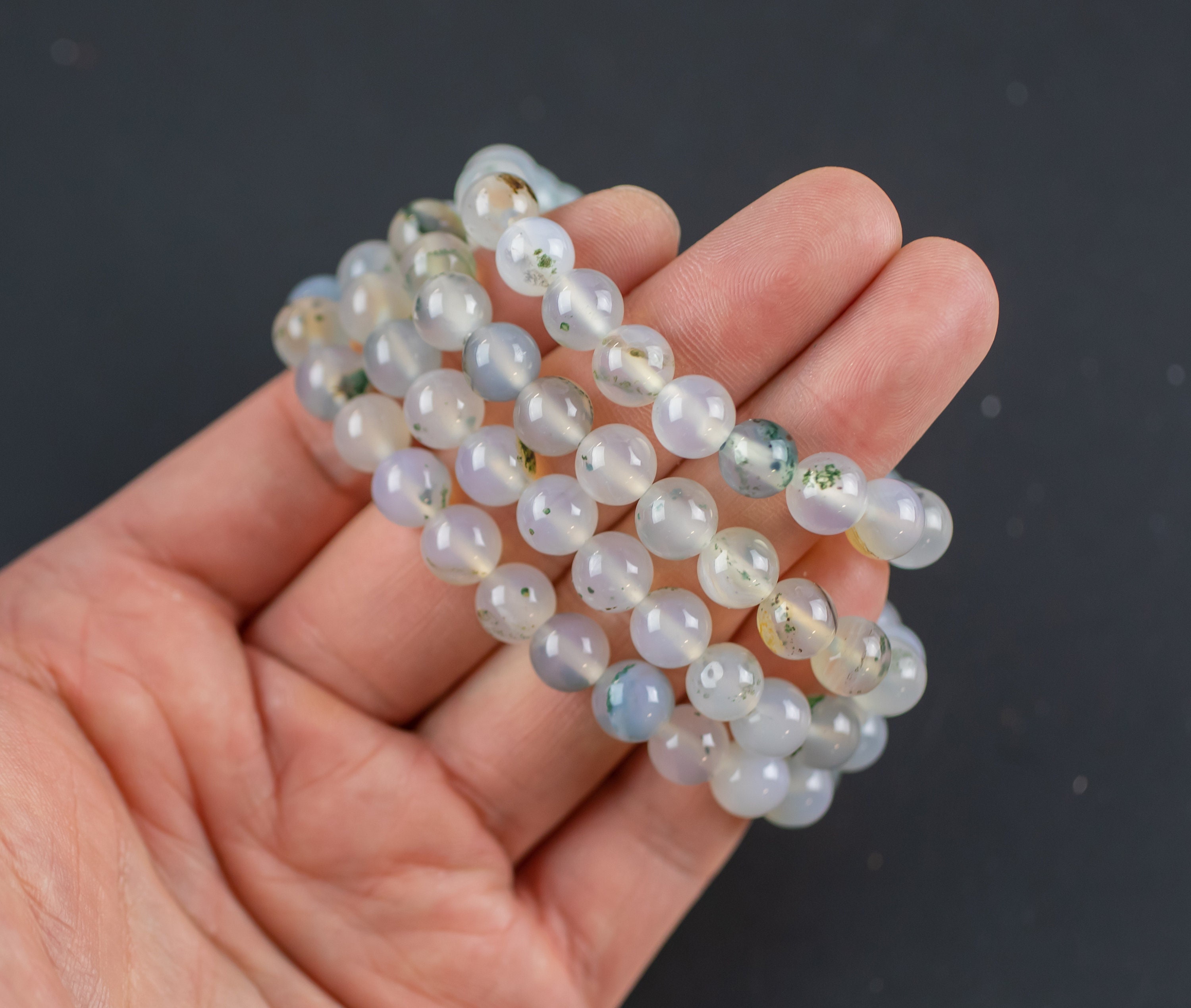 Moss Agate Bracelet Round Size 6mm And 8mm Handmade In Usa - Natural Gemstone Crystal Bracelets Handmade Jewelry - Approx. 7"