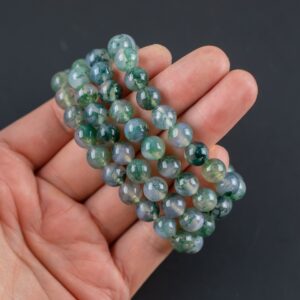Moss Agate Bracelet Round Size 6mm and 8mm Handmade In USA Natural Gemstone Crystal Bracelets Handmade Jewelry - approx. 7" Crystal Bracelet