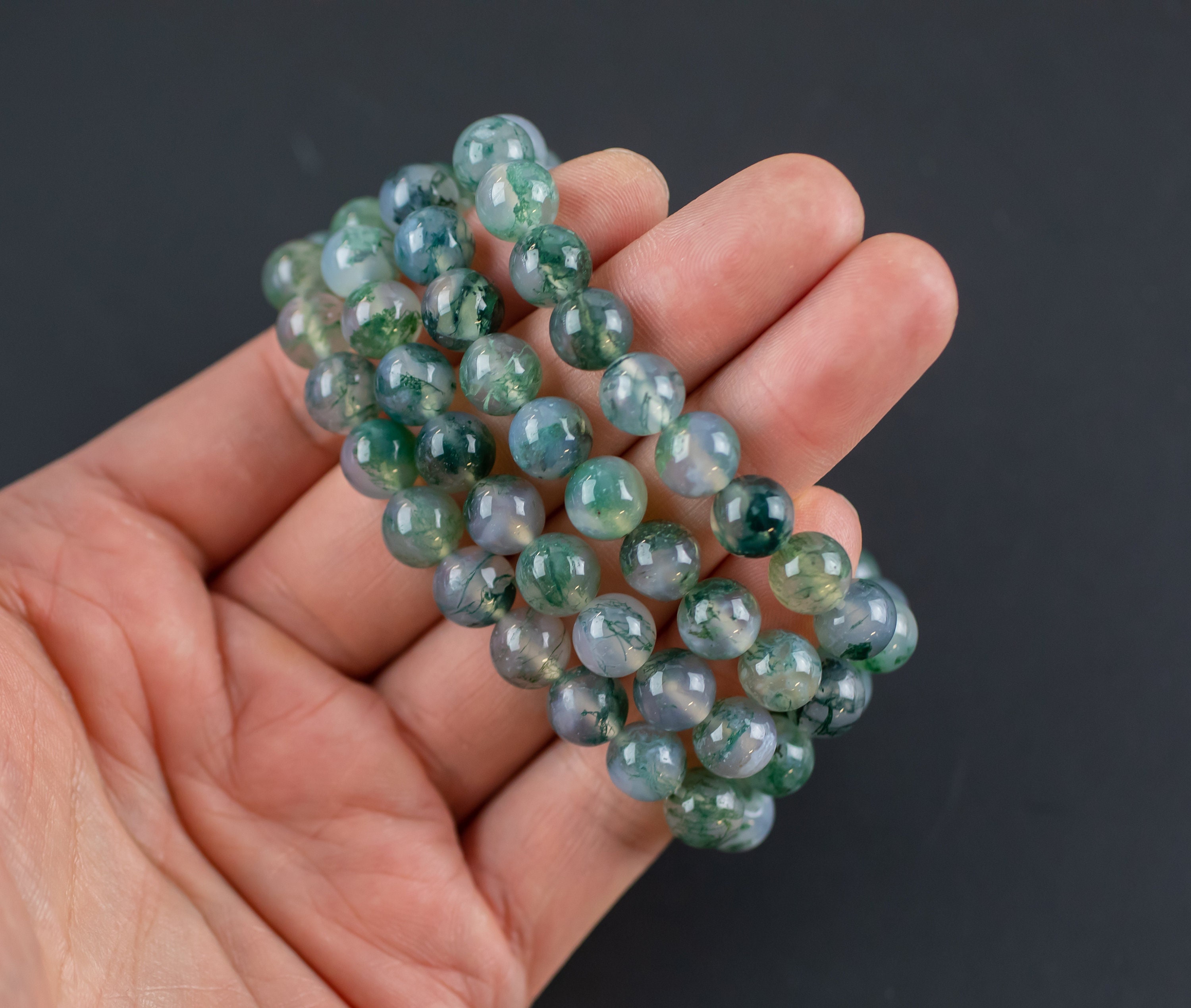 Moss Agate Bracelet Round Size 6mm And 8mm Handmade In Usa Natural Gemstone Crystal Bracelets Handmade Jewelry - Approx. 7" Crystal Bracelet