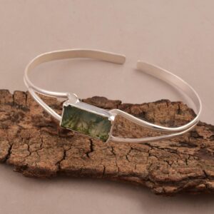 Moss Agate Bracelet • Sterling Silver Dainty Cuff • Natural Gemstone Bangle • Healing Crystal Jewelry • Handmade Gift For Her Moss Agate Bracelet • Sterling Silver Dainty Cuff • Natural Gemstone Bangle • Healing Crystal Jewelry • Handmade Gift For Her