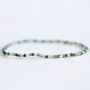 Moss Agate Stretch Bracelet, Ultra Delicate Beaded Gemstone Jewelry Moss Agate Stretch Bracelet, Ultra Delicate Beaded Gemstone Jewelry