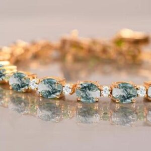 Moss Agate Tennis Bracelet – Sterling Silver Oval Gemstone Bracelet