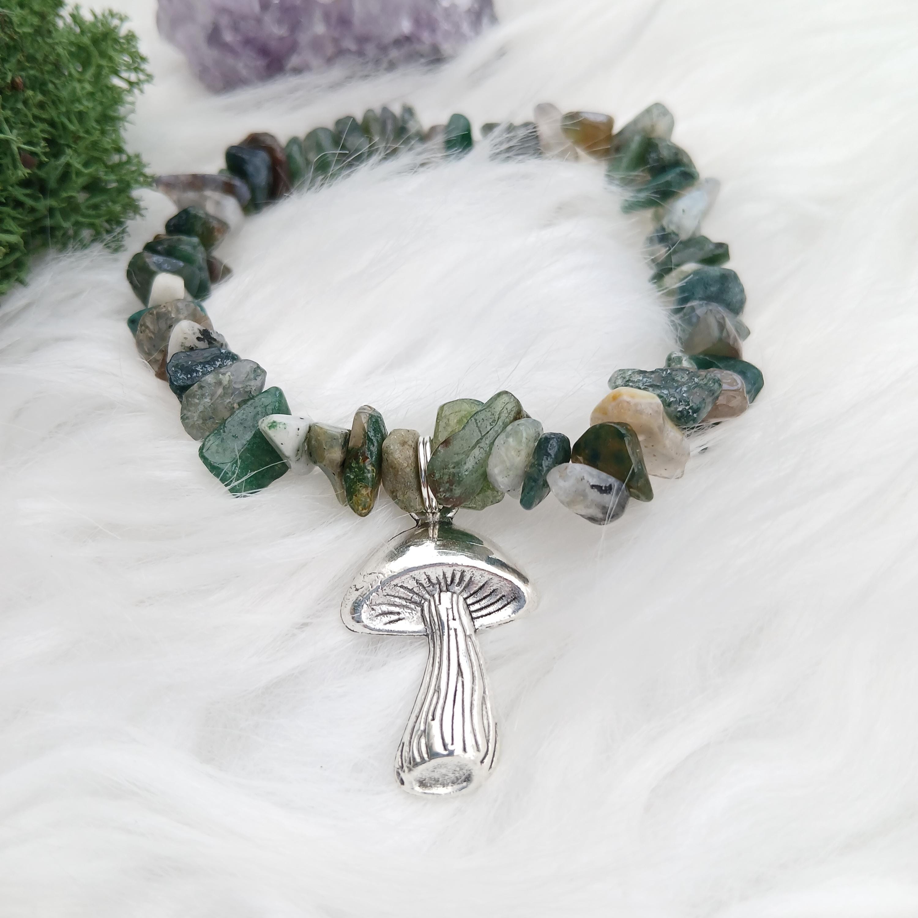 Moss Agate Toadstool Bracelet - Fairy Realm