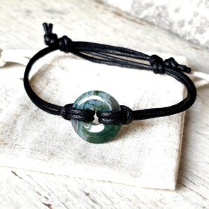 Tree Agate Adjustable Pi Stone Bracelet, Moss Agate Leather Or Vegan Cord, Gift For Him