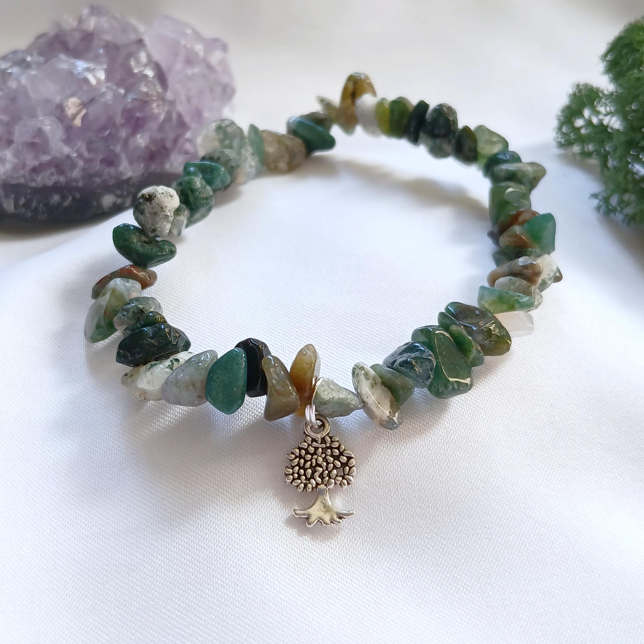 Moss Agate Tree Of Life Bracelet - Earth Element - Ostara - Beltane - Pagan Moss Agate Tree Of Life Bracelet - Earth Element - Ostara - Beltane - Pagan