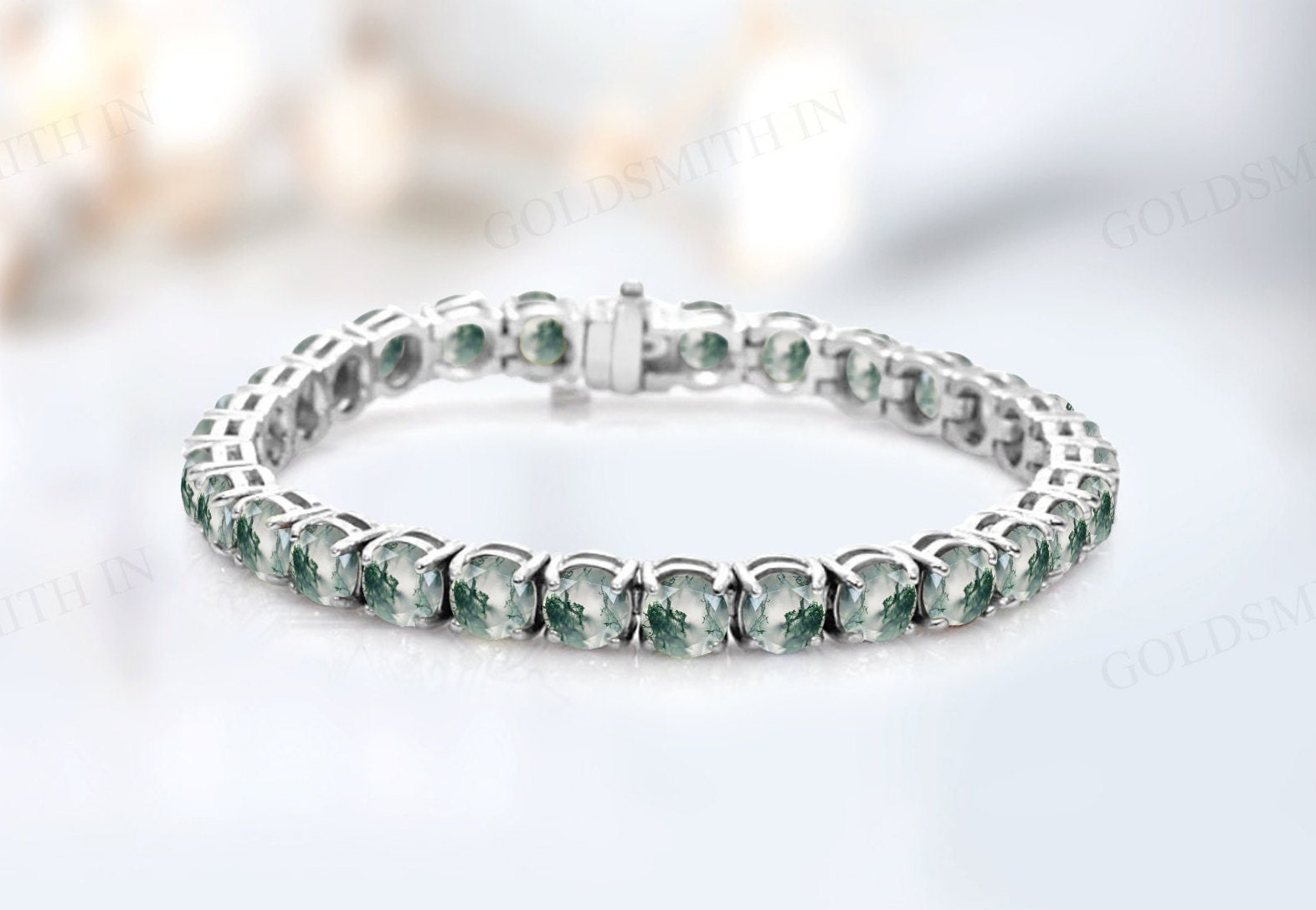 Unique Moss Agate Tennis Bracelet For Women 925 Sterling Silver Moss Agate Wedding Bracelet Vintage Round Cut Gemstone Bracelet Gift For Her Unique Moss Agate Tennis Bracelet For Women 925 Sterling Silver Moss Agate Wedding Bracelet Vintage Round Cut Gemstone Bracelet Gift For Her