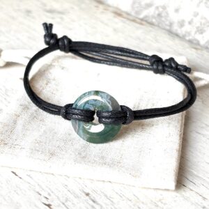 Moss Agate Bracelet: Vegan Cord, Adjustable Grounding Jewelry