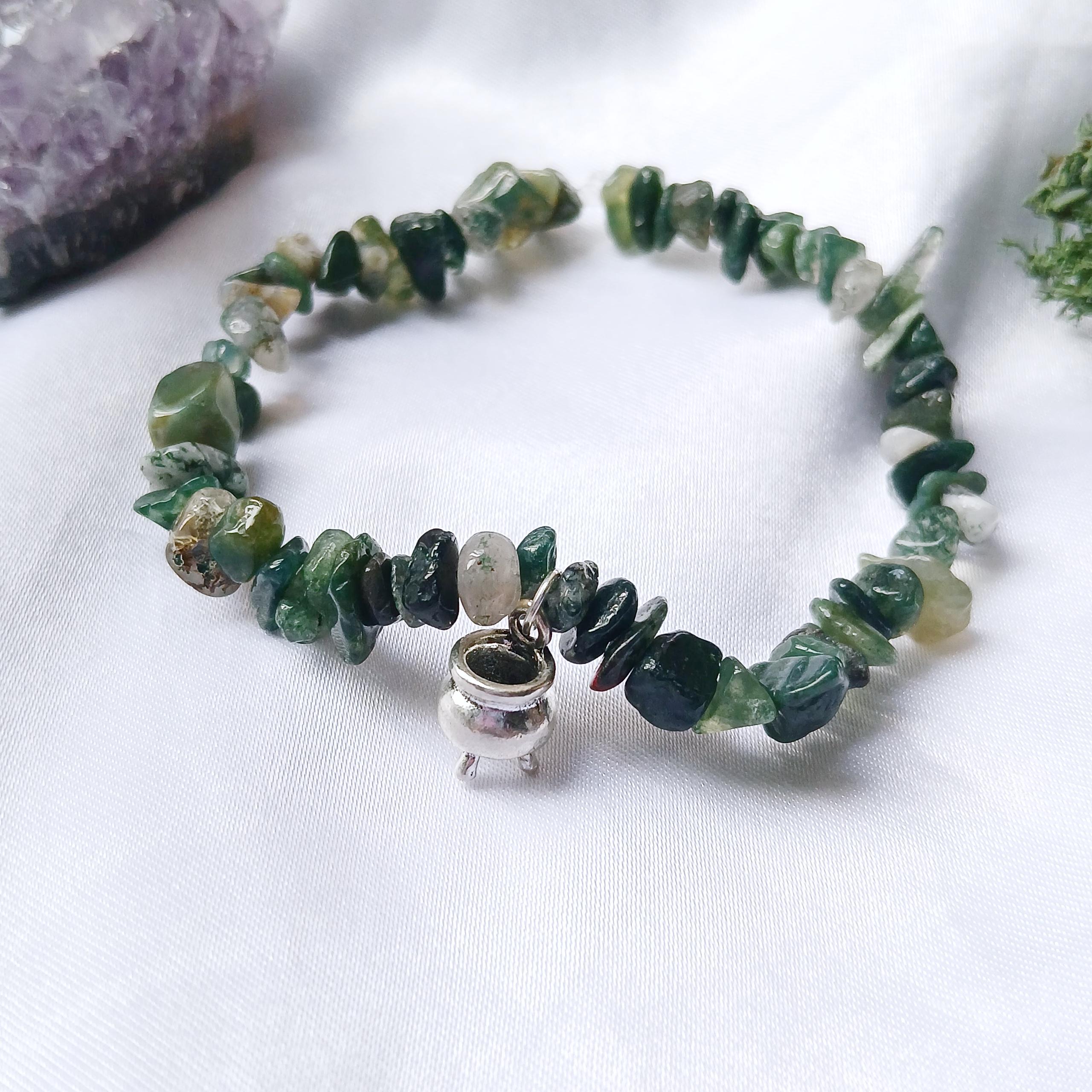 Witchy Cauldron Moss Agate Bracelet - Earthly - Good Health