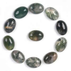 14mm Natural Moss Agate Gemstone Oval Flatback CAB Cabochon