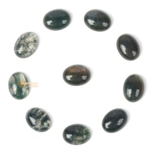 16mm Natural Moss Agate Gemstone Oval Flatback CAB Cabochon