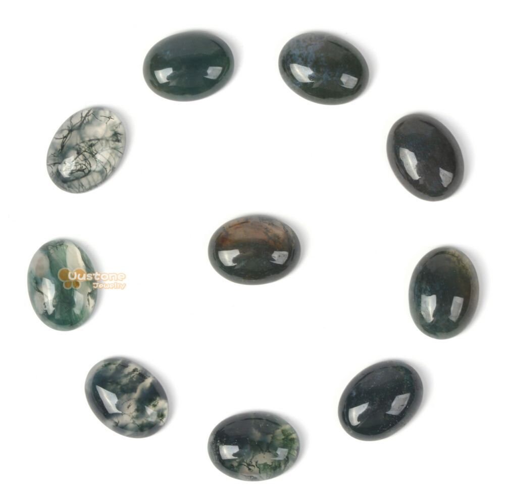 16mm Natural Moss Agate Gemstone Oval Flatback Cab Cabochon