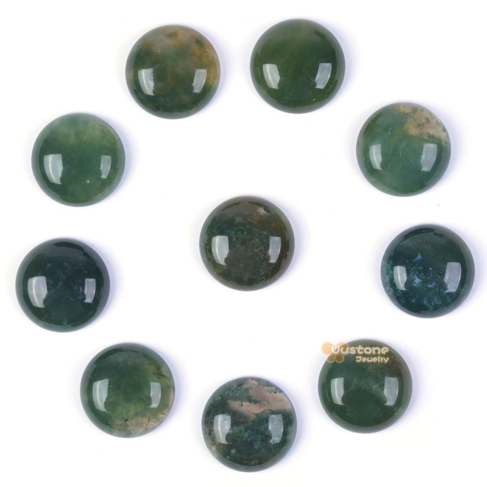 18mm Moss Agate Gemstone Round Cab Cabochon