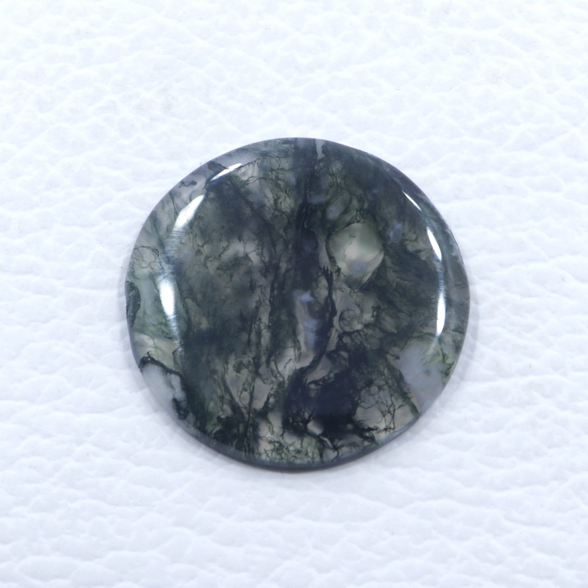 25.60 Ct Round Moss Agate Cabochon - 28 Mm Green Stone