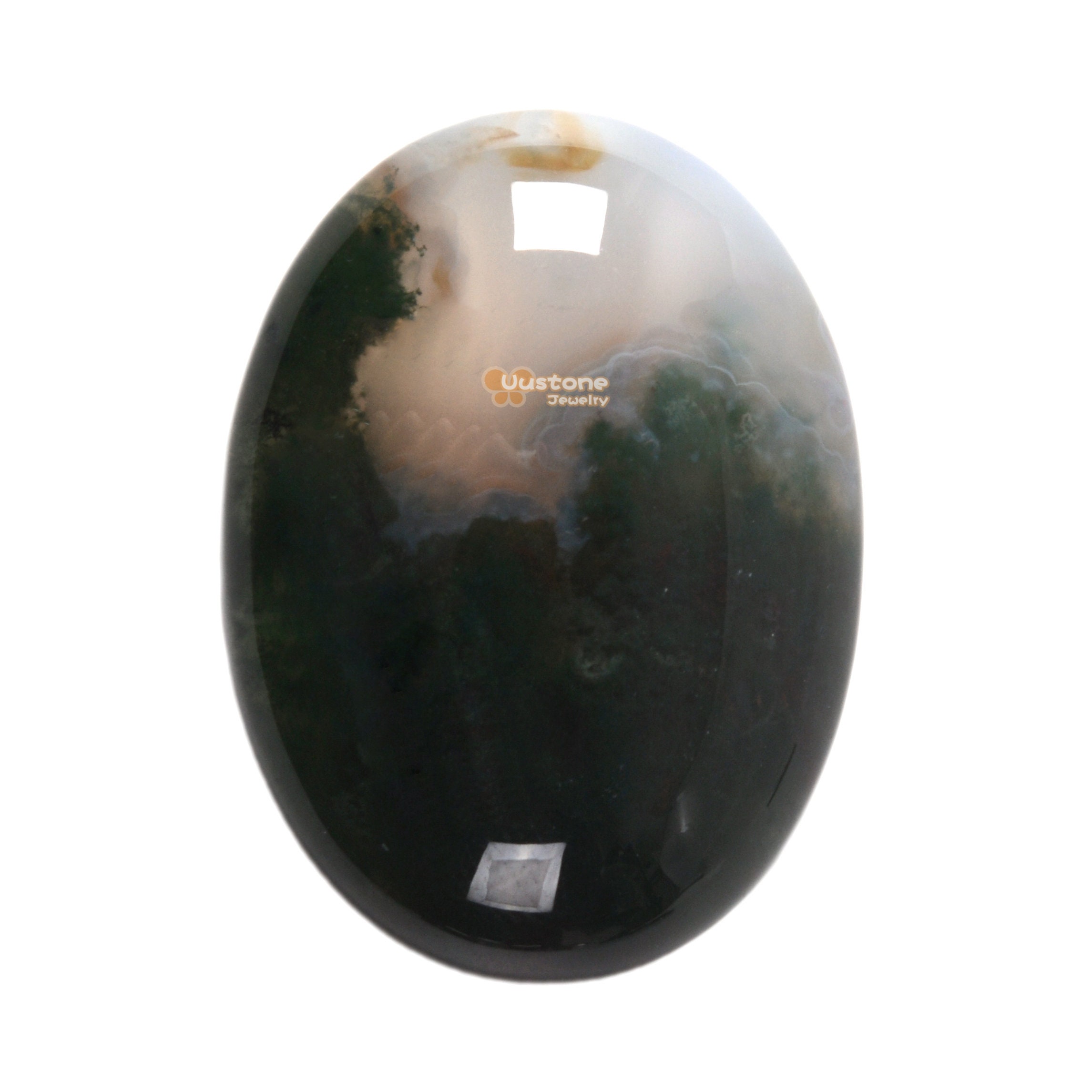 30mm Moss Agate Oval Flatback Cab Cabochon