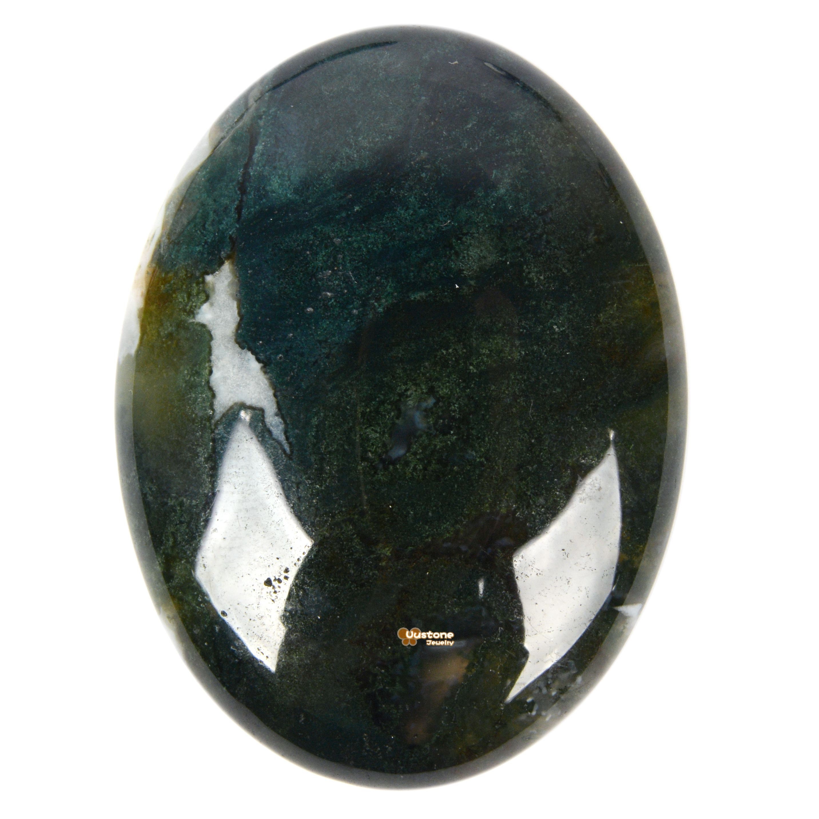 Moss Agate 40mm Oval Flatback Cab Cabochon For Jewelry Making