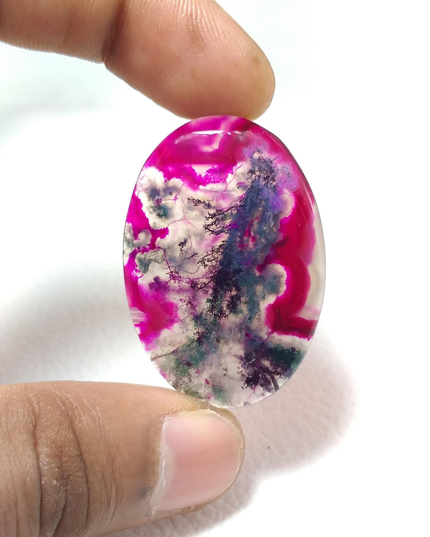 42x29x5 Mm Natural Moss Agate Dyed Cabochon, Gemstone Oval Shape Handmade