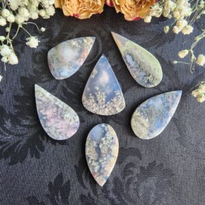 Asymmetrical Teardrop Moss Agate Cabochon, Choose Your Indonesian Gemstone for Jewelry Making or Crystal Grids