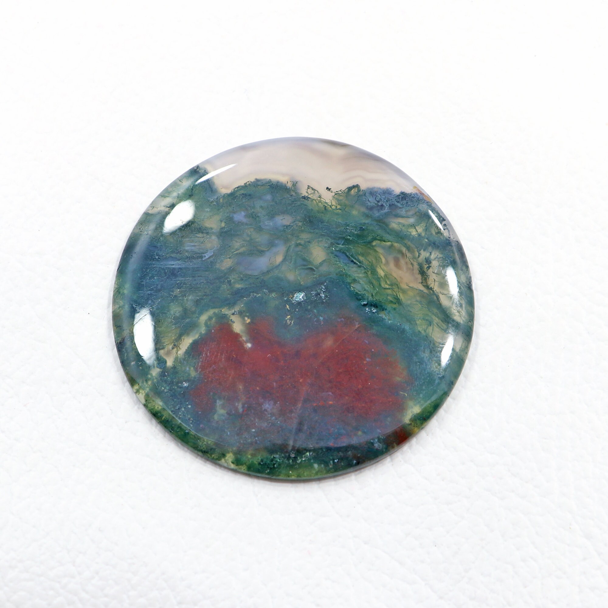 Green Moss Agate Gemstone: Round Or Pear Cabochon