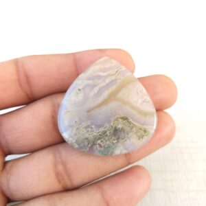 Heart Moss Agate Cabochon, 63.1 Carat Gemstone (39x38x6 Mm)