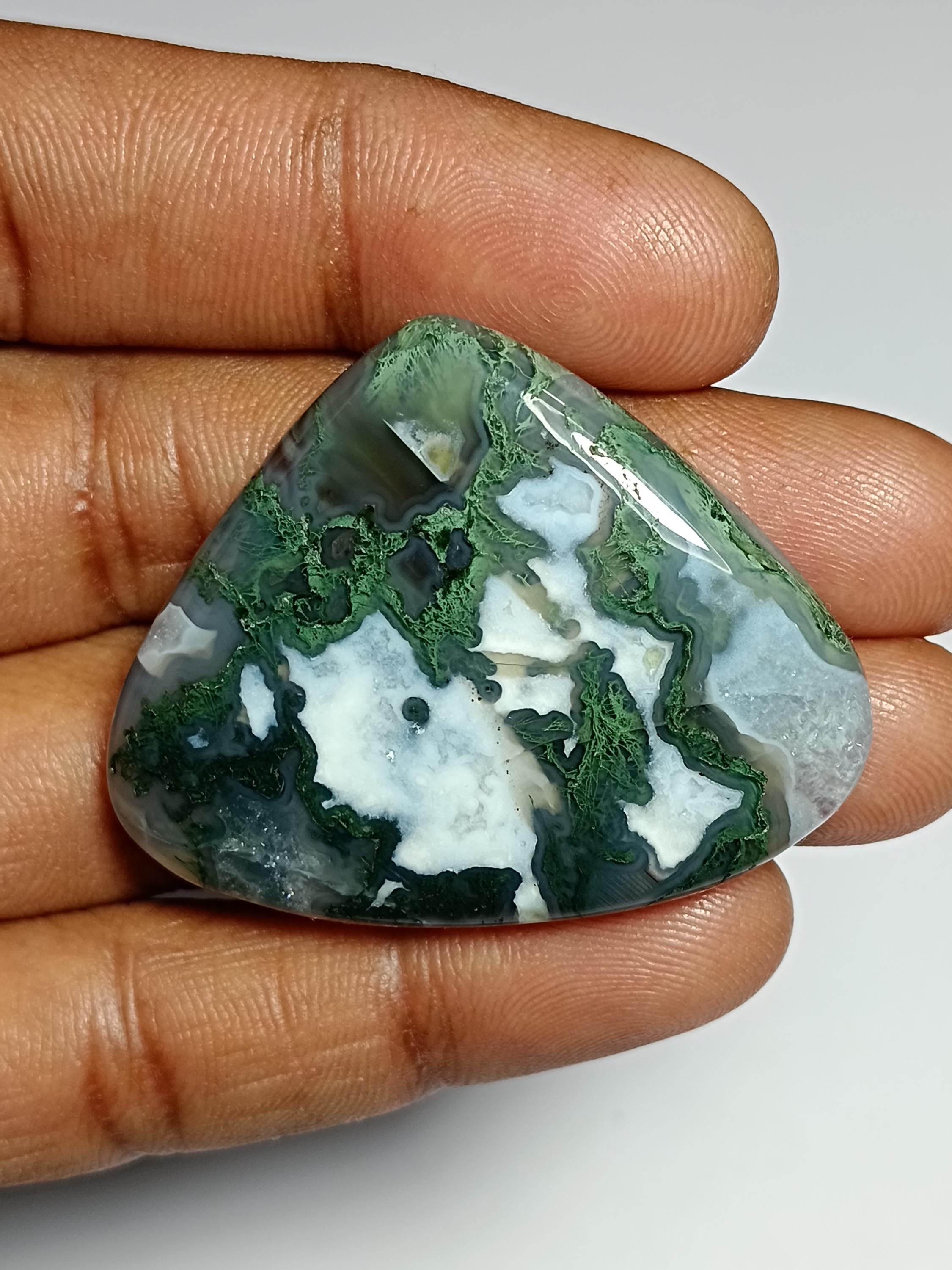Moss Agate Cabochon: Loose Gemstone For Jewelry Making (44x36mm, 81cts.) Moss Agate Cabochon: Loose Gemstone For Jewelry Making (44x36mm, 81cts.)