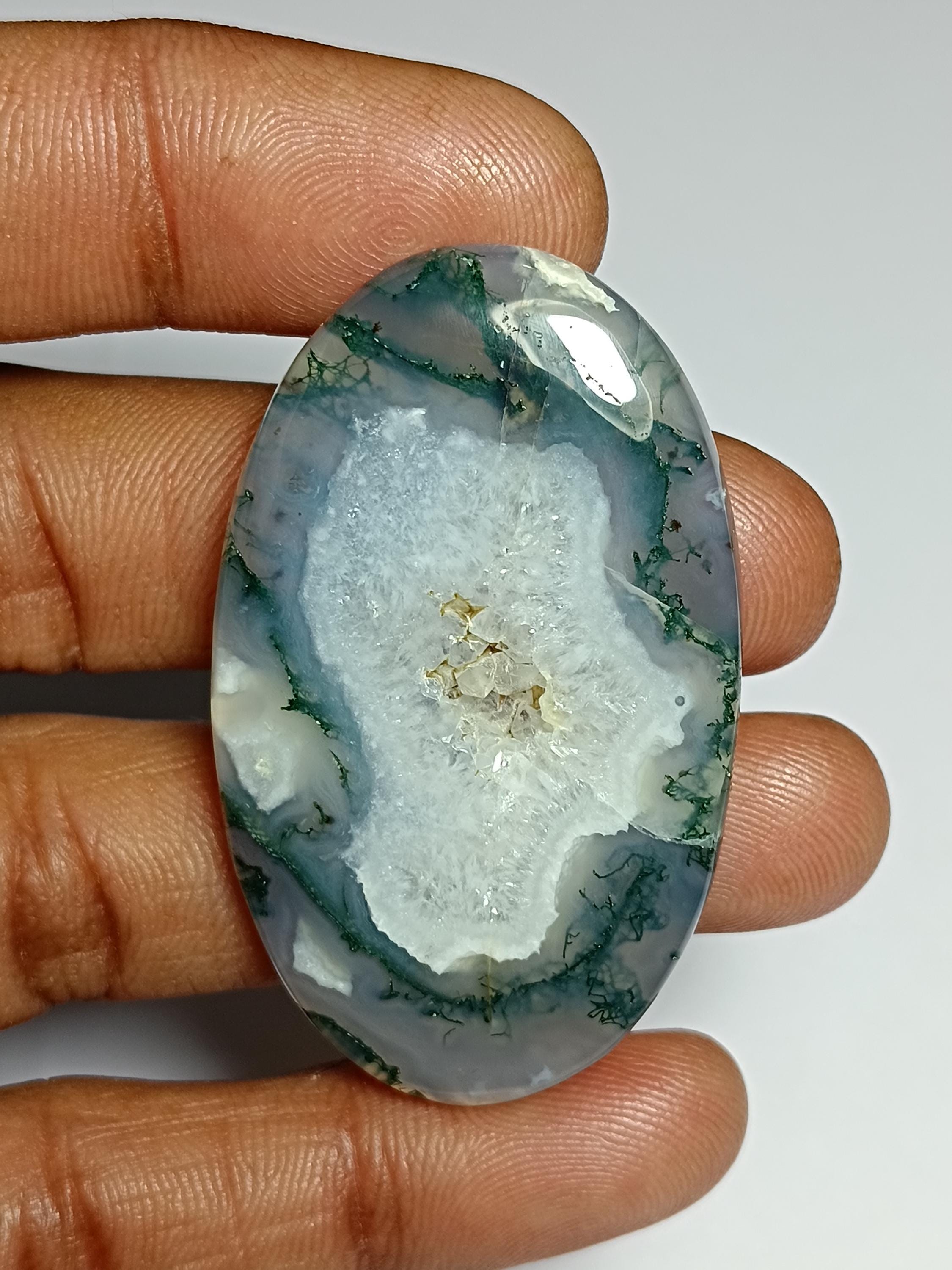 Moss Agate Cabochon: Loose Gemstone For Jewelry Making (48x29mm, 73cts.) Moss Agate Cabochon: Loose Gemstone For Jewelry Making (48x29mm, 73cts.)