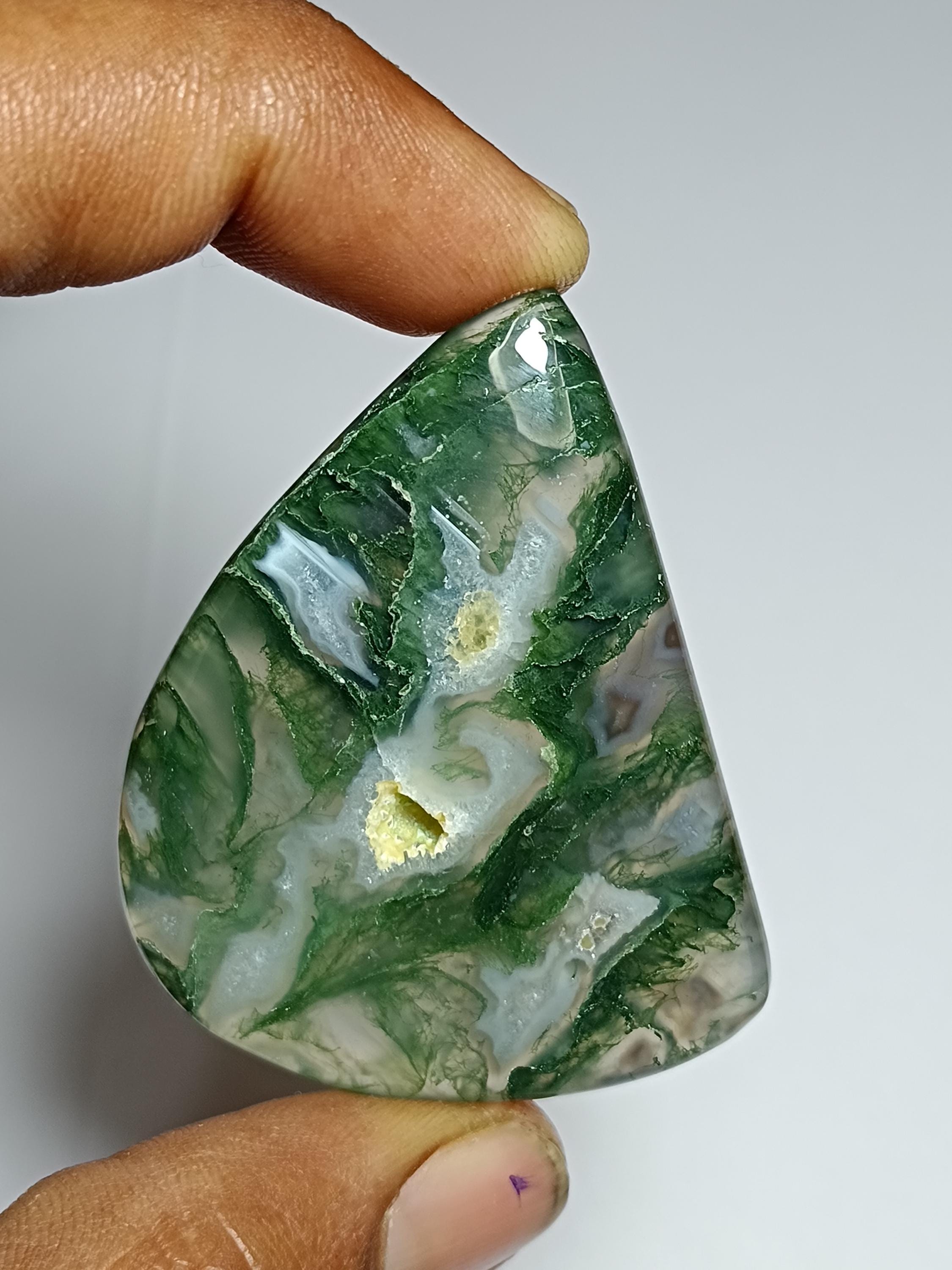 Moss Agate Cabochon: Loose Gemstone For Jewelry Making (50x40mm, 110cts.) Moss Agate Cabochon: Loose Gemstone For Jewelry Making (50x40mm, 110cts.)