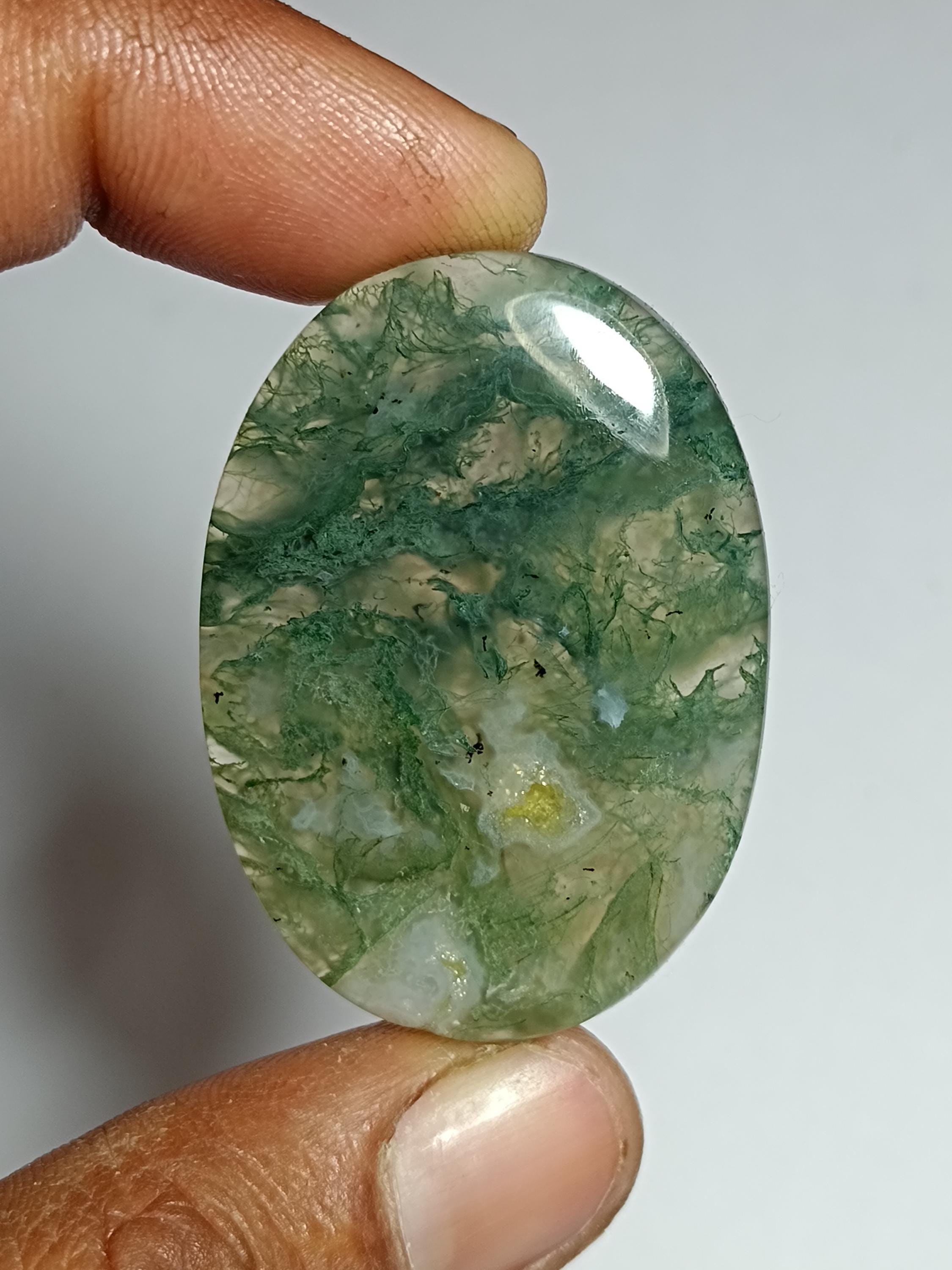 Moss Agate Cabochon: Loose Gemstone For Jewelry Making (43x31mm, 78cts.)