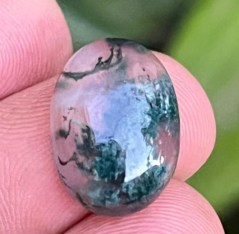 Oval Moss Agate Cabochon | Handmade Polished Gemstone, 7 Carat