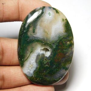 Oval Moss Agate Cabochon, Semi Precious Gemstone (53x38 Mm)