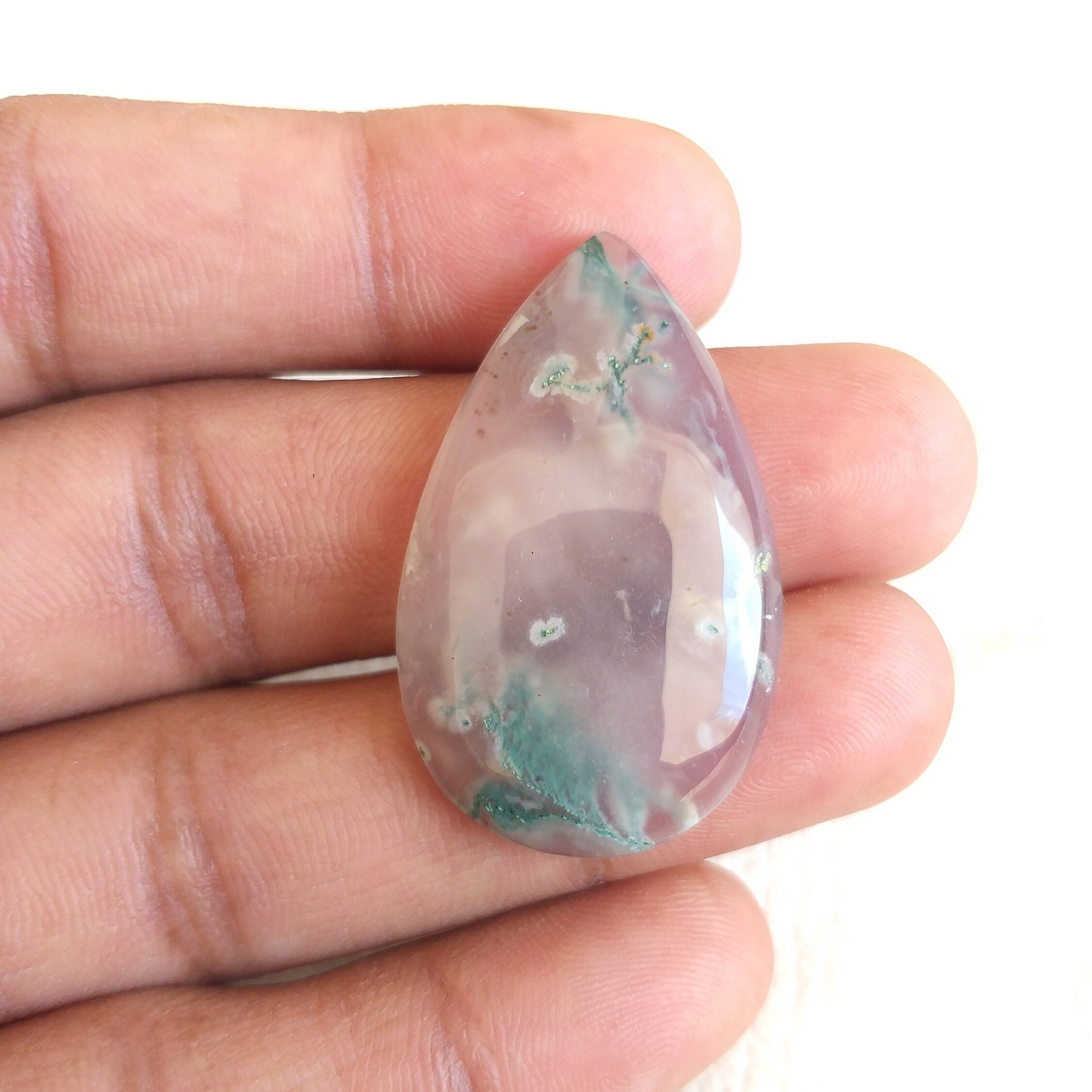 Pear Moss Agate Cabochon: Aaa Quality Gemstone (37x23x6 Mm, 37.4 Carat