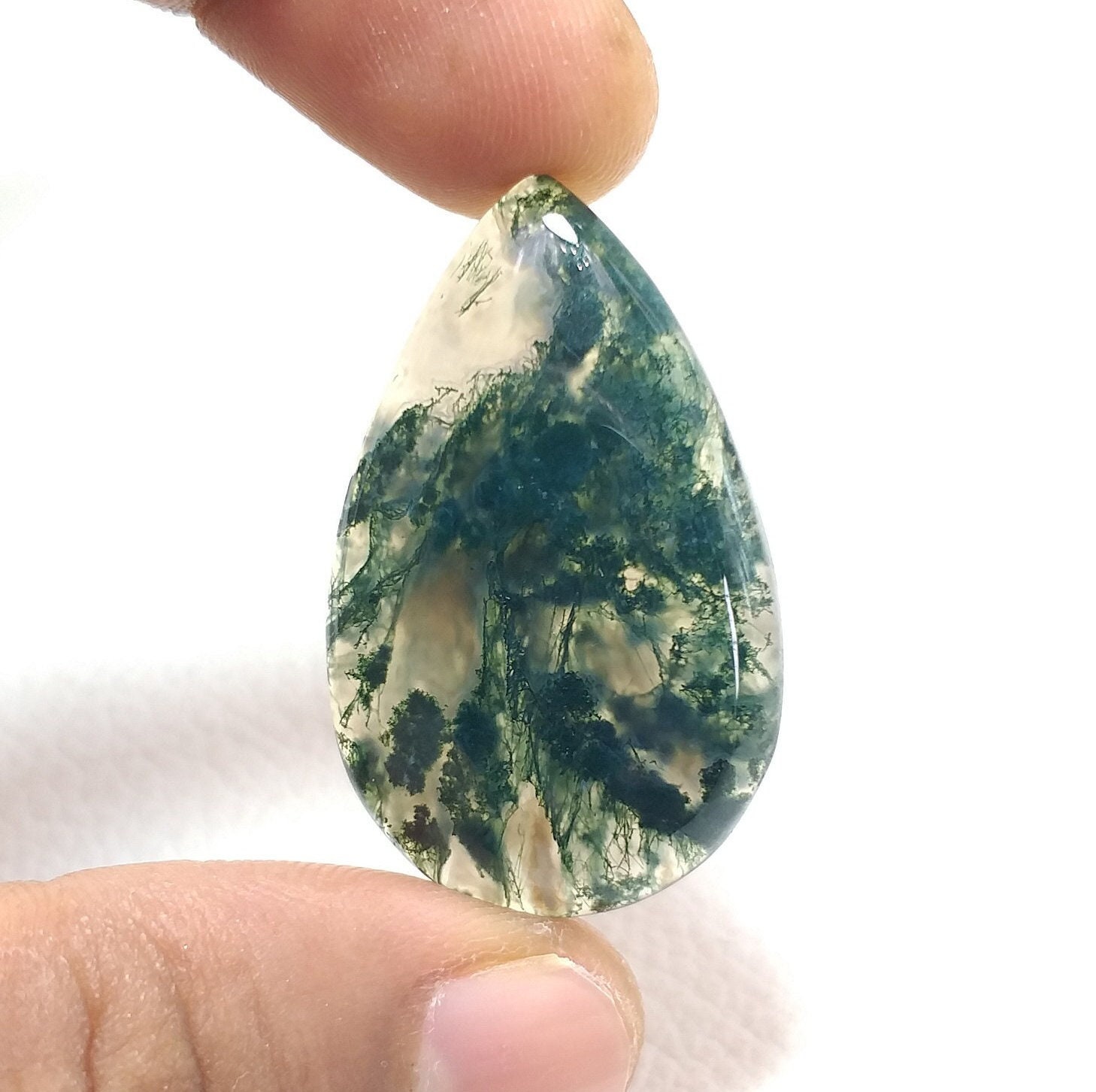 Pear Moss Agate Cabochon: Aaa Quality Gemstone (39x24x6 Mm, 41.8 Carat