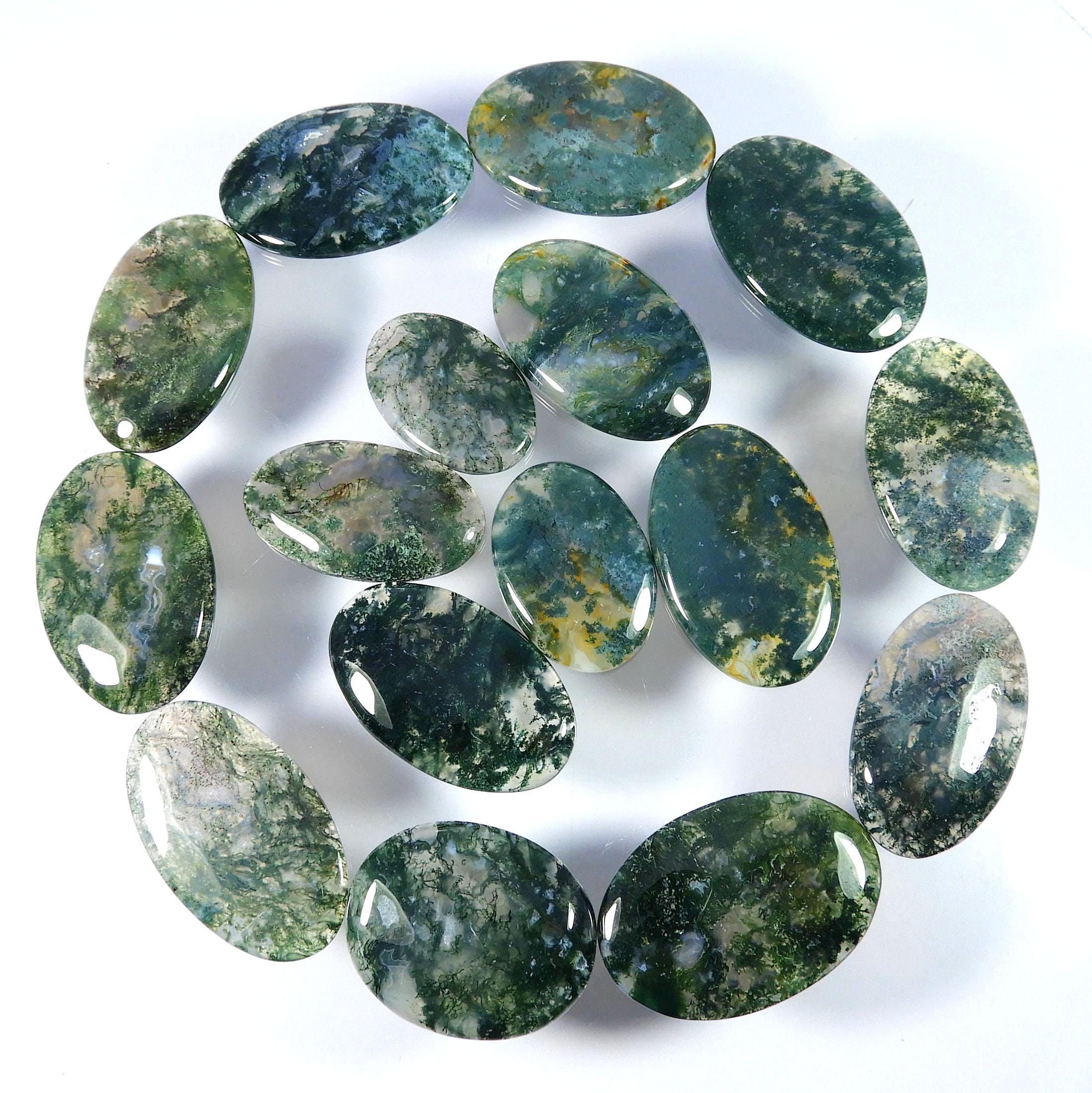 Polished Moss Agate Cabochon: Aaa+ Green Seaweed Gemstone