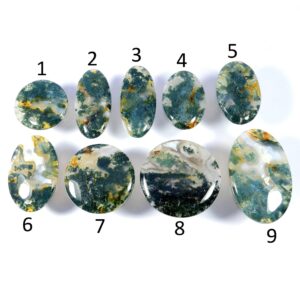 Polished Moss Agate Cabochons: Green Seaweed Gemstone, Jewelry Making - Mmxx