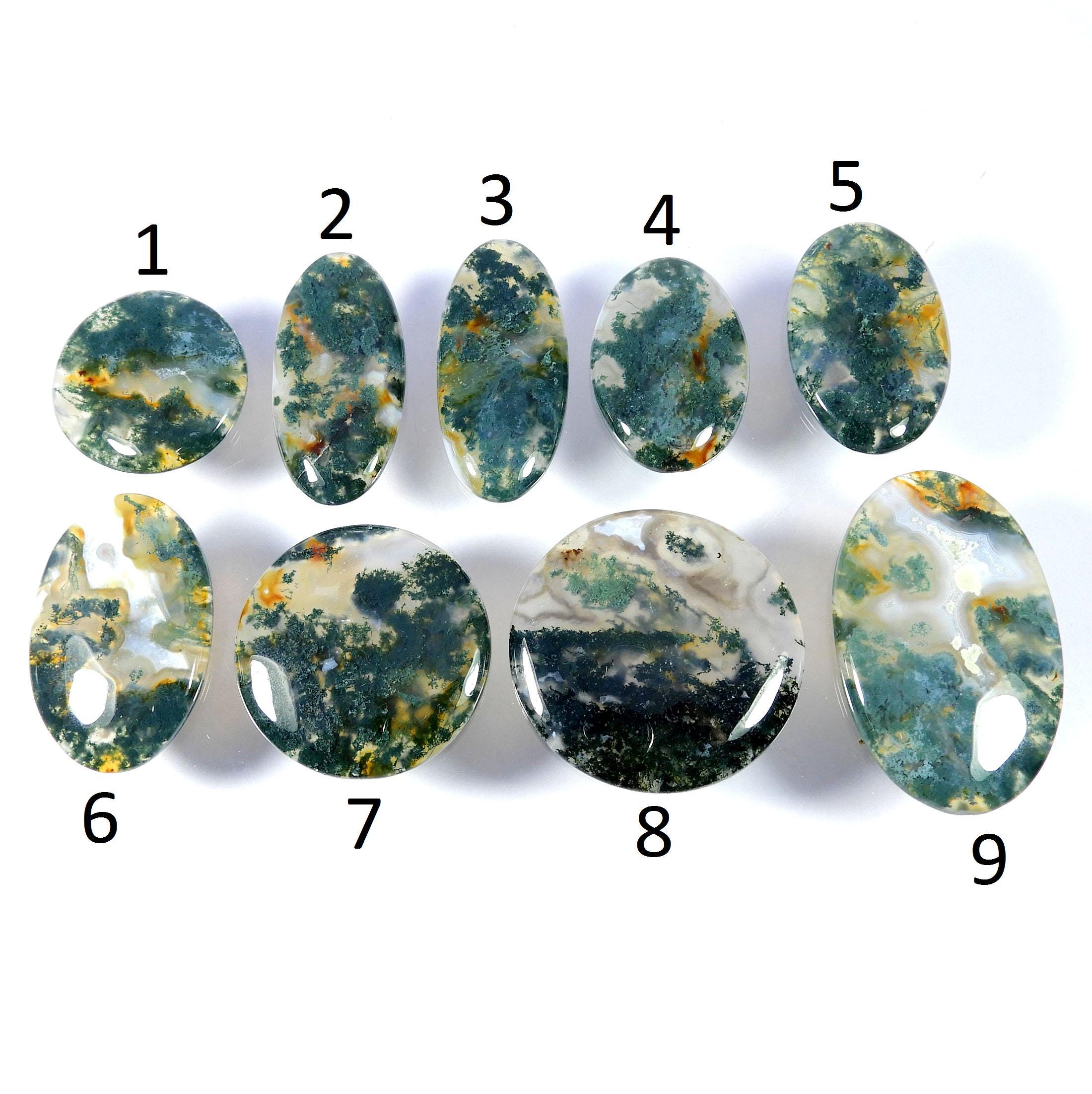 Polished Moss Agate Cabochons: Green Seaweed Gemstone, Jewelry Making - Mmxx Polished Moss Agate Cabochons: Green Seaweed Gemstone, Jewelry Making - Mmxx
