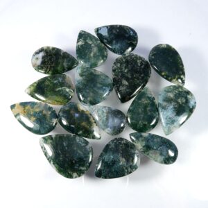 Polished Moss Agate Cabochons: Green Seaweed Gemstone, Jewelry Making Mmxx