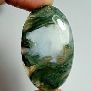 Moss Agate Cabochon: Semi Precious Gemstone For Jewelry Making (43x27mm, 76cts.)