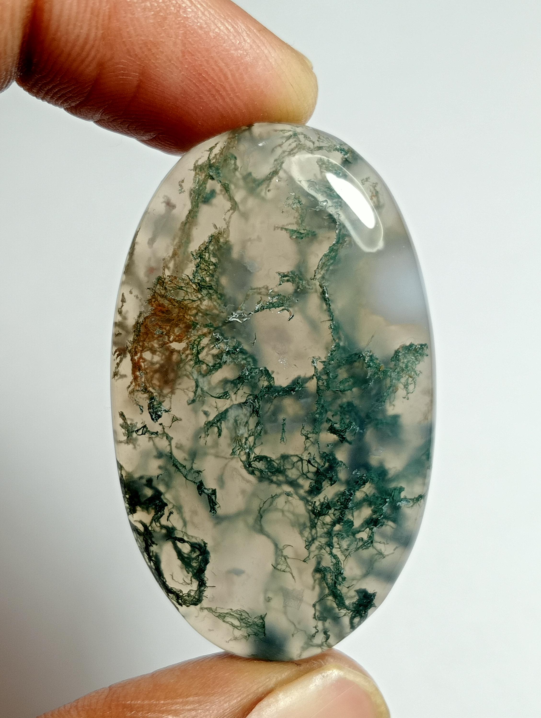 Moss Agate Cabochon: Semi Precious Gemstone For Jewelry Making (43x26 Mm, 72cts.) Moss Agate Cabochon: Semi Precious Gemstone For Jewelry Making (43x26 Mm, 72cts.)