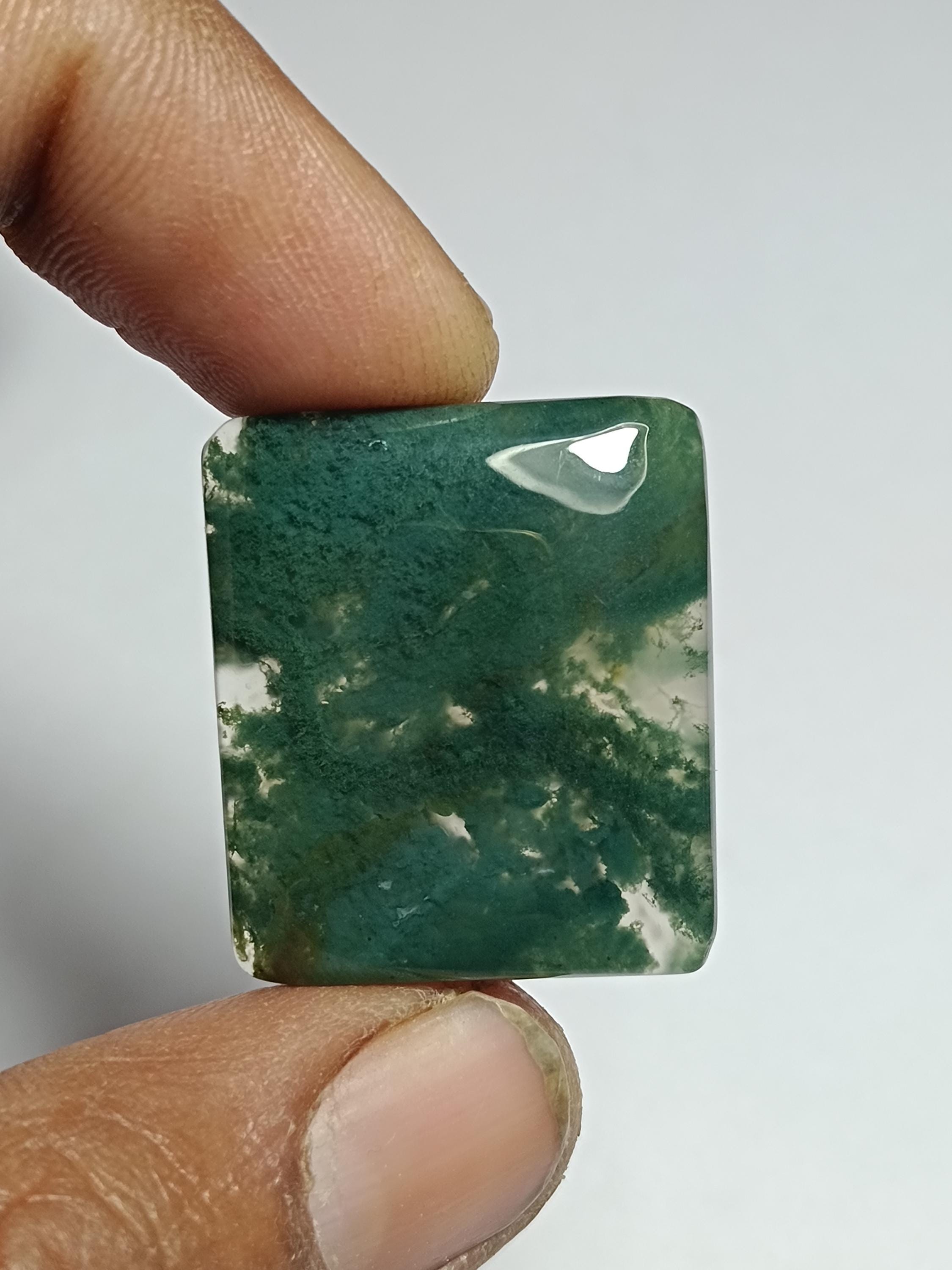 Moss Agate Cabochon: Semi Precious Gemstone For Jewelry Making (27x23mm, 39cts.) Moss Agate Cabochon: Semi Precious Gemstone For Jewelry Making (27x23mm, 39cts.)