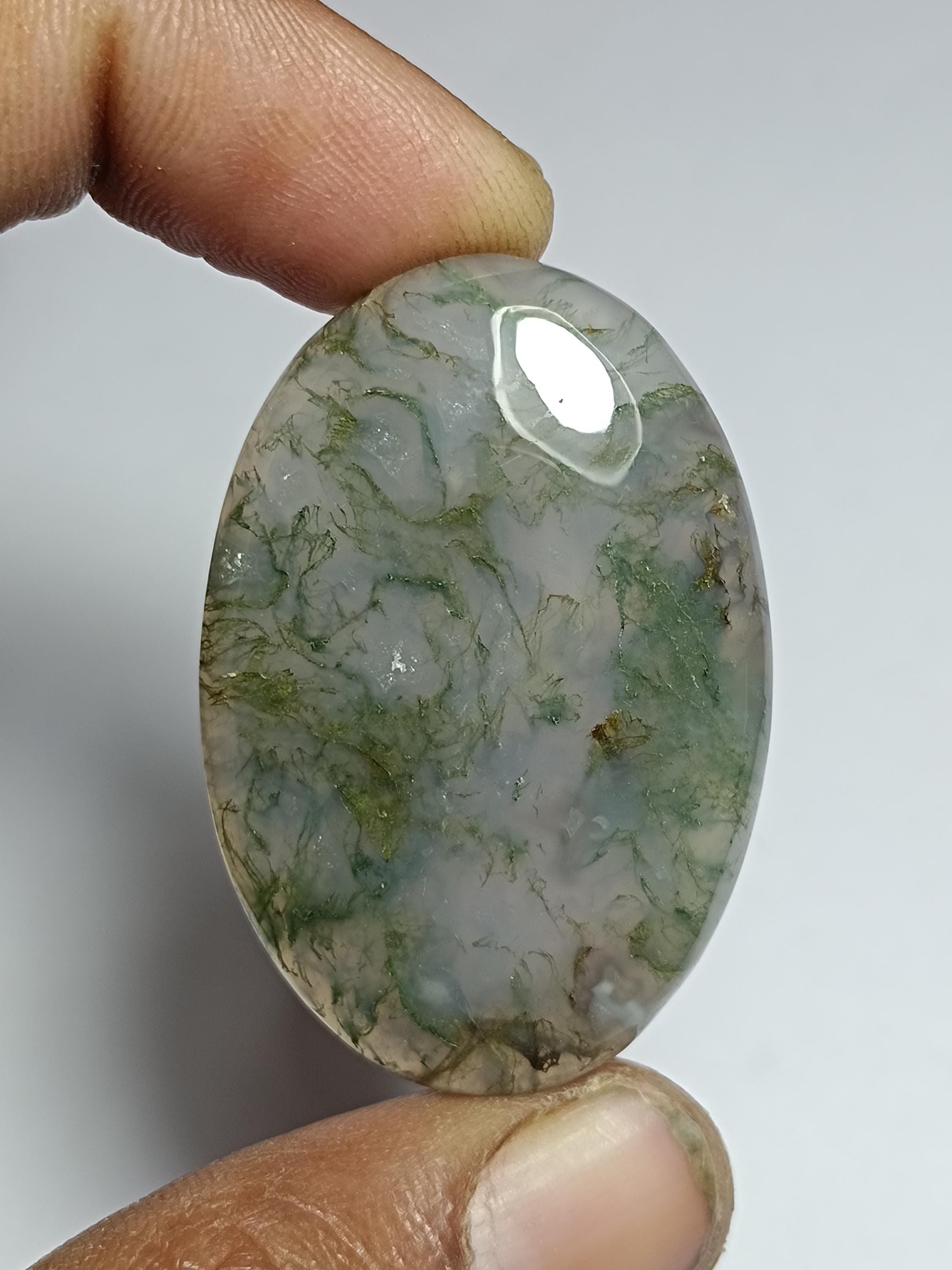 Moss Agate Cabochon: Semi Precious Gemstone For Jewelry Making (44x30mm, 81cts.)