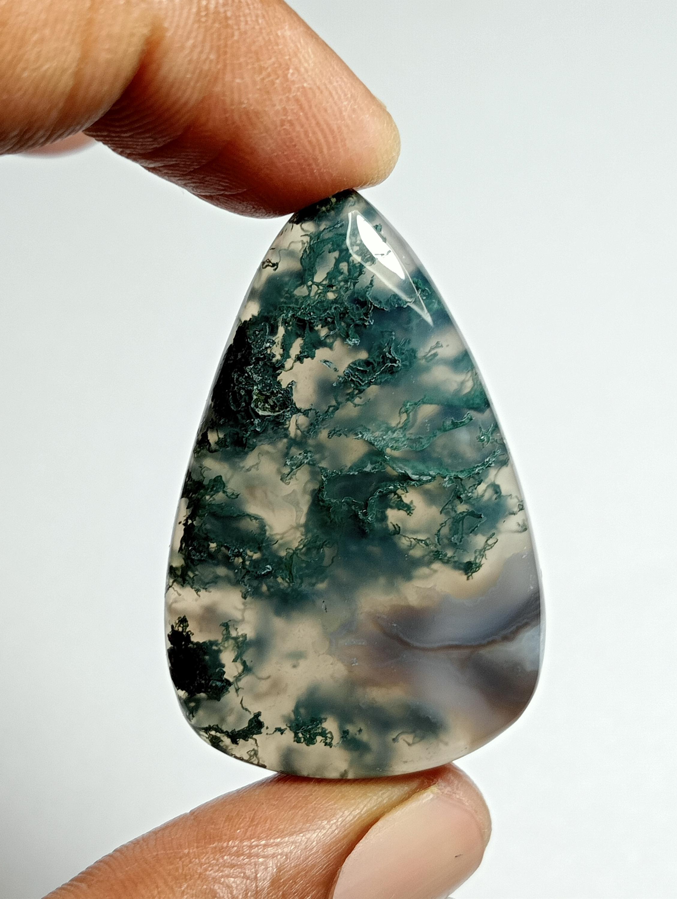 Moss Agate Cabochon: Semi Precious Gemstone For Jewelry Making (42x26mm, 58cts.) Moss Agate Cabochon: Semi Precious Gemstone For Jewelry Making (42x26mm, 58cts.)