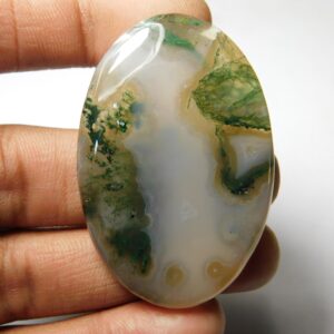 Moss Agate Cabochon: Semi Precious Loose Stone, 104 Cts (52x34 Mm)