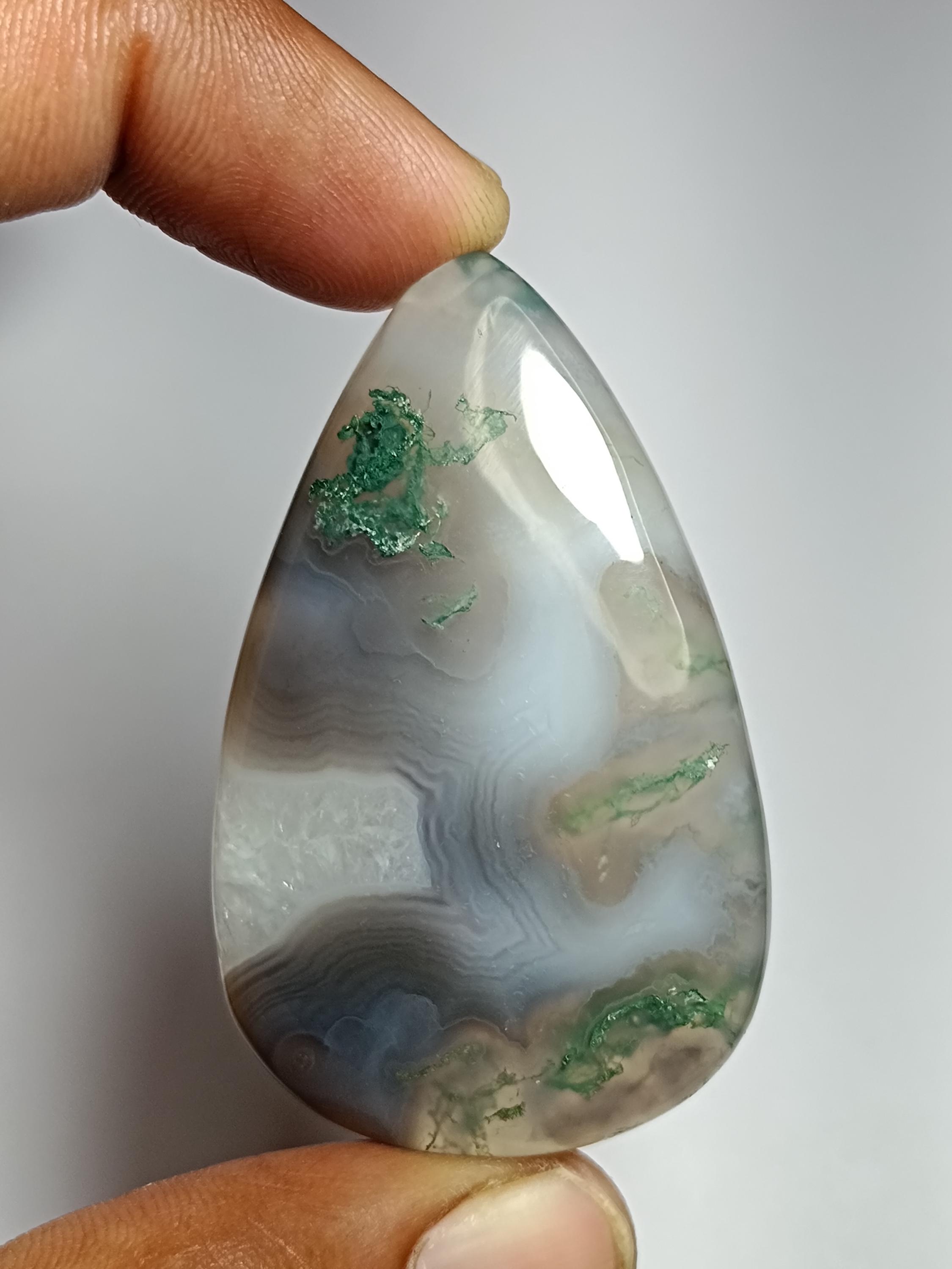 Moss Agate Cabochon: Semi Precious Gemstone For Jewelry Making (107cts, 52x32mm) Moss Agate Cabochon: Semi Precious Gemstone For Jewelry Making (107cts, 52x32mm)
