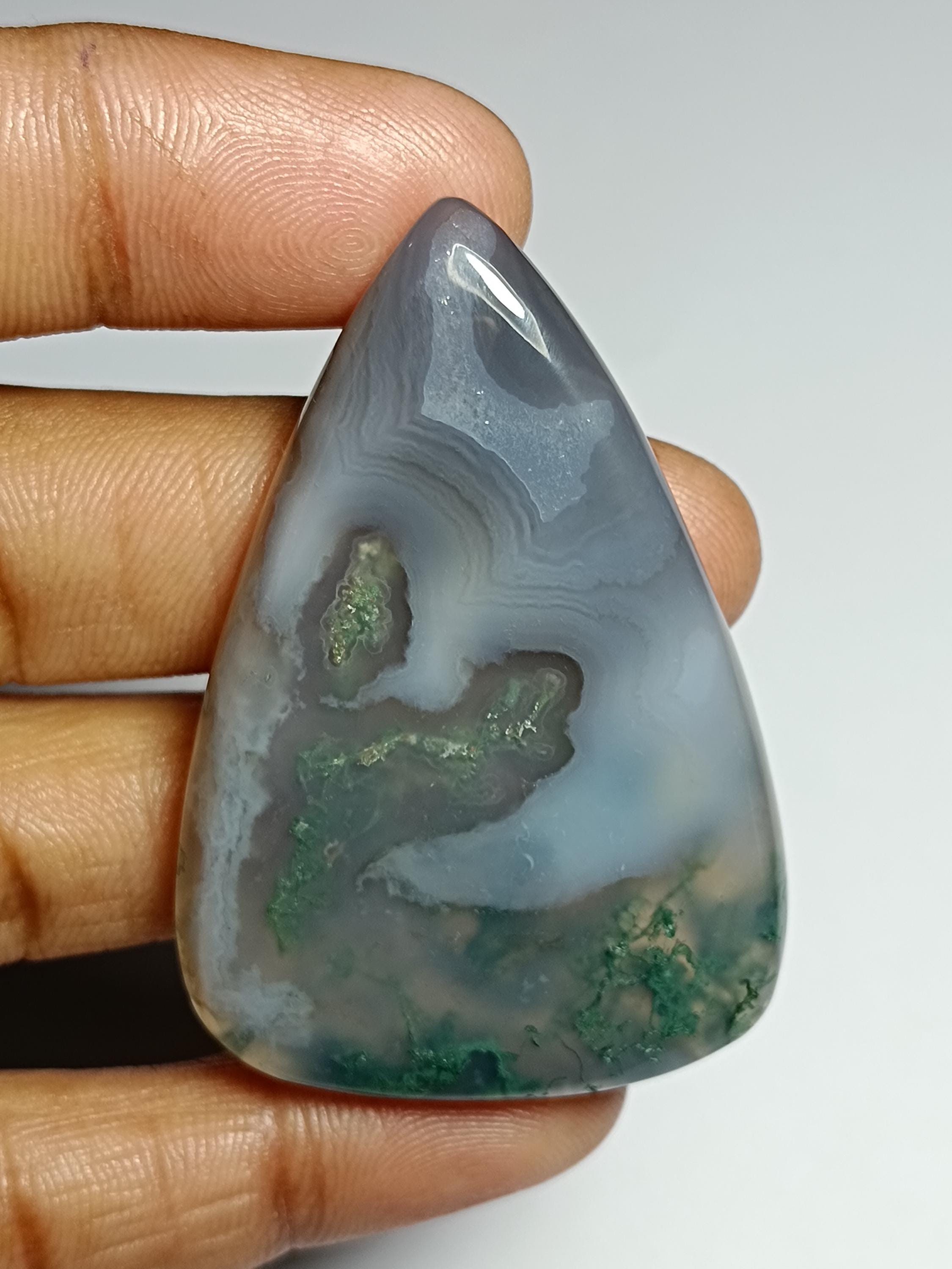 Moss Agate Cabochon: Semi Precious Gemstone For Jewelry Making (118cts, 53x36mm) Moss Agate Cabochon: Semi Precious Gemstone For Jewelry Making (118cts, 53x36mm)