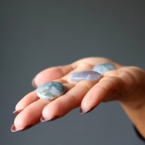 Moss Agate Cabochon Set White Winter Green Spring Oval Crystals