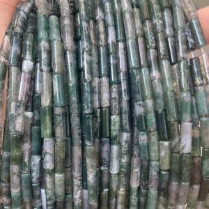 4x13mm Natural Moss Agate Tube Loose Beads, Moss Agate Tube Nugget Beads,wholesale Loose Beads Supply,one Strand 15"