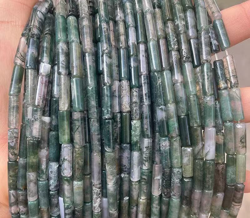 4x13mm Natural Moss Agate Tube Loose Beads, Moss Agate Tube Nugget Beads,wholesale Loose Beads Supply,one Strand 15"
